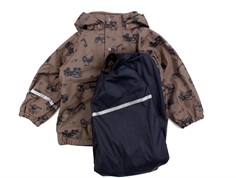 CeLaVi navy printed rainwear pants and jacket with fleece lining